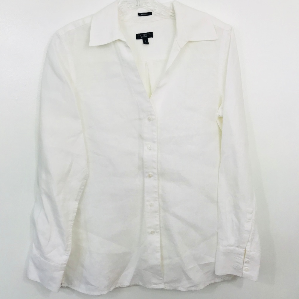 Talbots Irish Linen White Button Down Size 8
